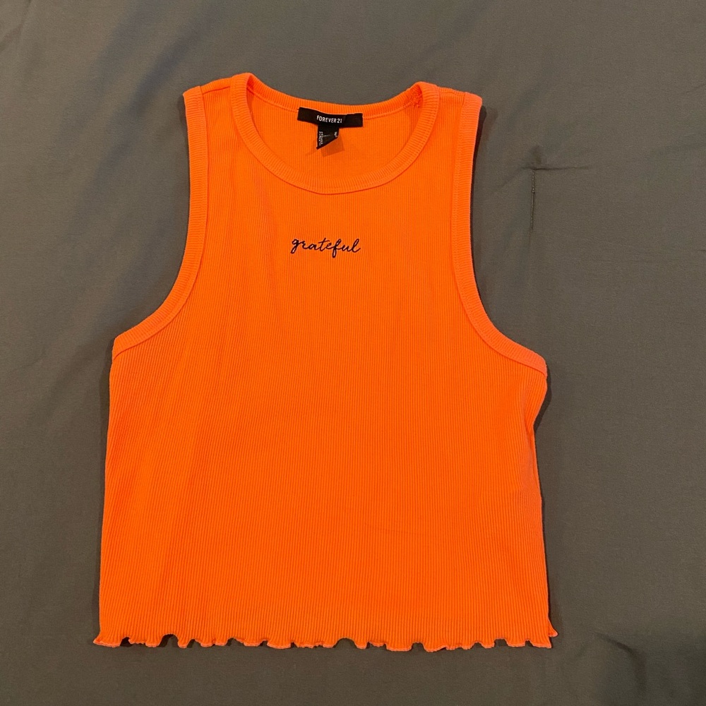 Orange “grateful” cropped tank, size M, Forever 21